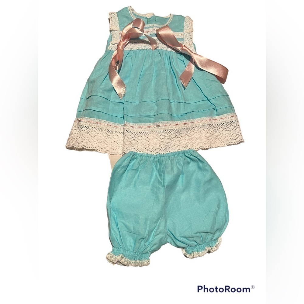 VINTAGE BOMBI TEAL WHITE LACE SIZE 00 SIZE 3-6 NEW NO TAGS